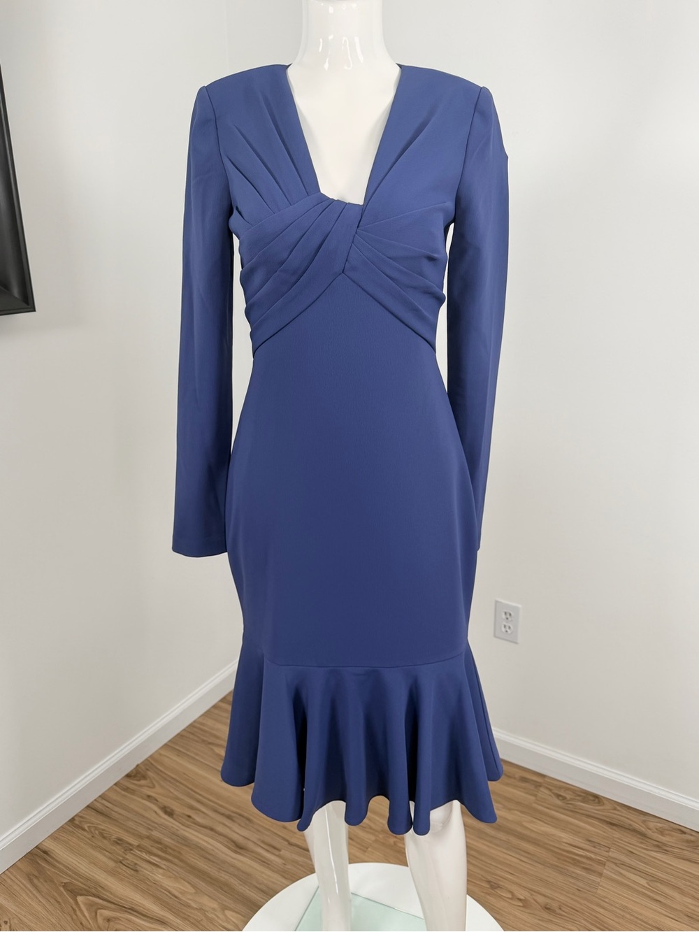 $496 Badgley Mischka Women Blue Twisted Front Long Sleeve A-Line Dress Size 2 - Picture 6 of 8